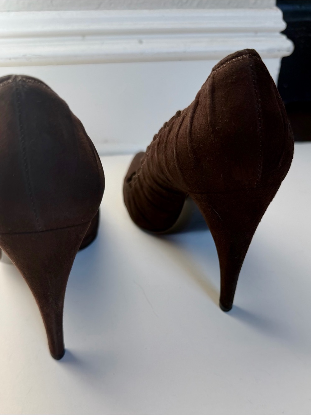 Prada Camoscio Plisse Women's Dark Brown Suede Heels - Picture 15 of 15